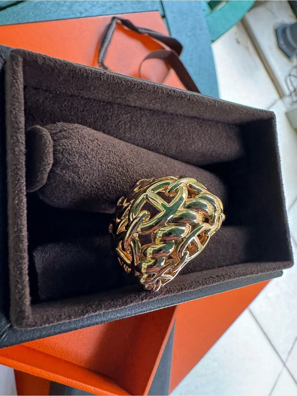 Hermes 18k Gold Chain D’ancre Chain-Link 'H' Ring